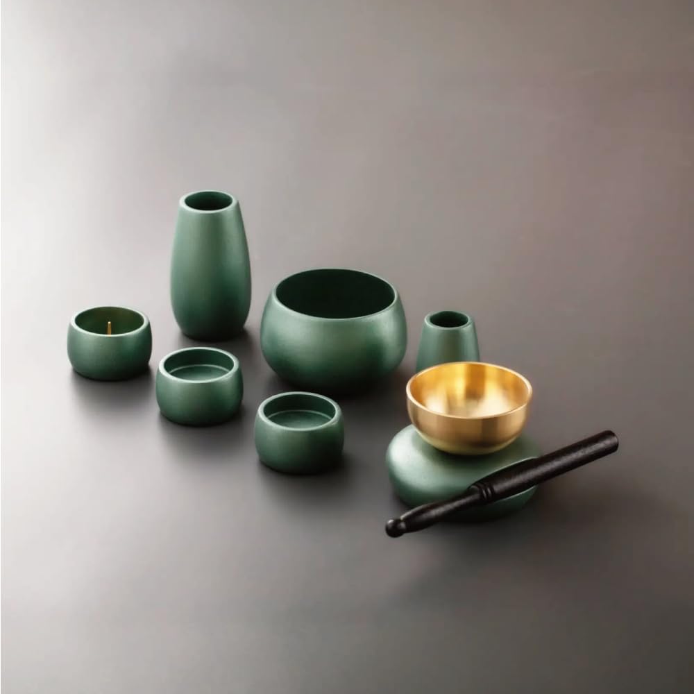 

Буддийский алтарный набор Regulus, 9 буддийских алтарных принадлежностей, 2,5 дюйма, с орином (Буддийский колокол), Современный и стильный, Включает курильницу, Цветок