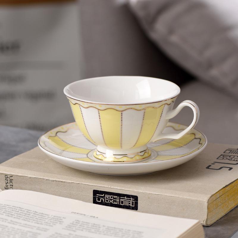 European Style Palace Style Coffee Striped Cups Creative Art Ceramic Office Home Exquisite Coffee Mugs Character Coffee Cup Dish