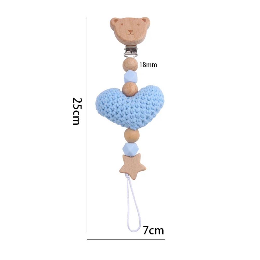 Cartoon Polar Bear Pacifier Clip – Handmade Wool & Silicone Teether Chain for Babies, Cute Anti-Loss Nipple Holder
