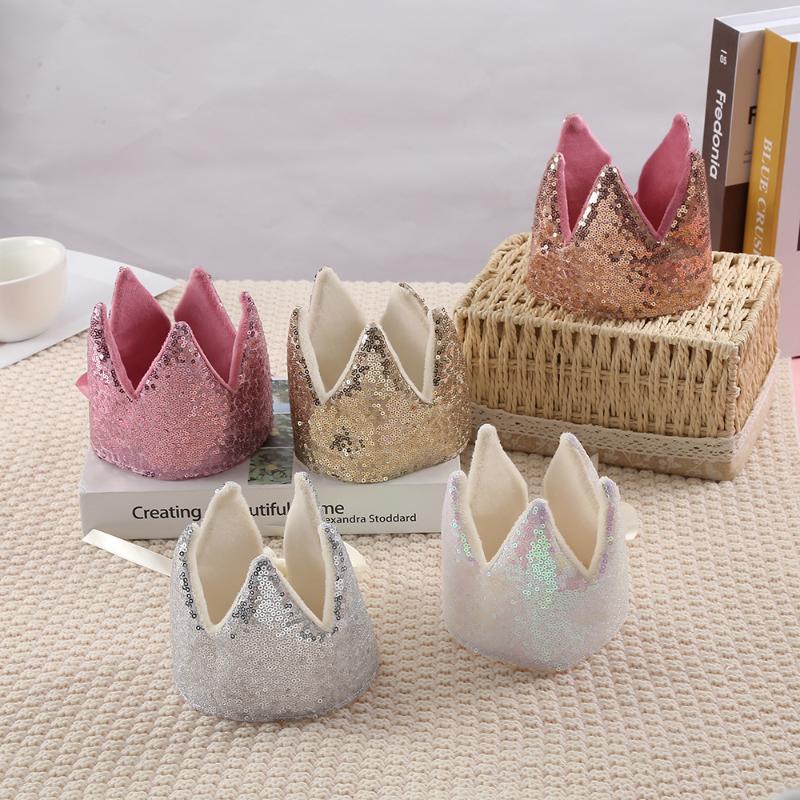 Ins Baby Shower Girl Glitter Pink Crown Boy Birthday Party Headwear Stage Performance Headband Star Fairy Stick