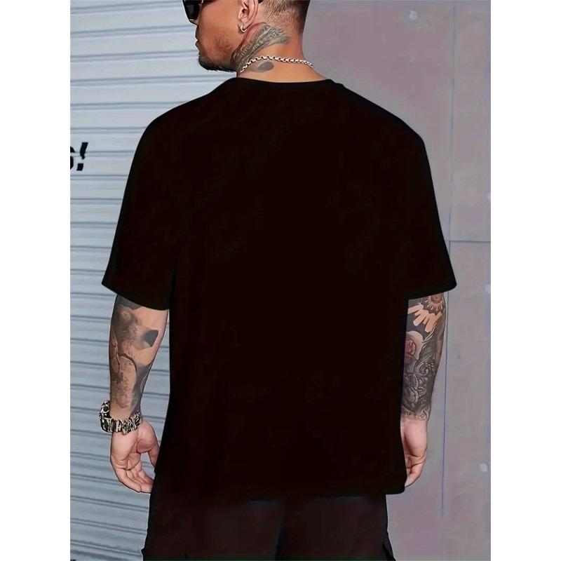European Size Plus Size Men's Casual Skull Print T-Shirt | Knit Fabric | Loose Fit Crew Neck Tee | Breathable Slight Stretch | Casual Style