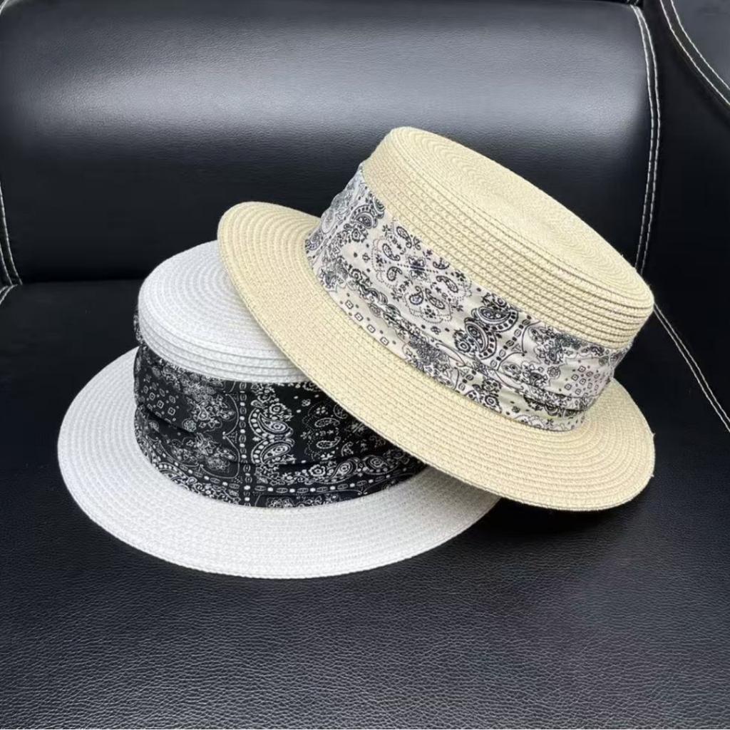 2026 Korean version of fashion small edge straw hat women's summer sweet straw woven flat top top top top hat shopping photo sun protection hat