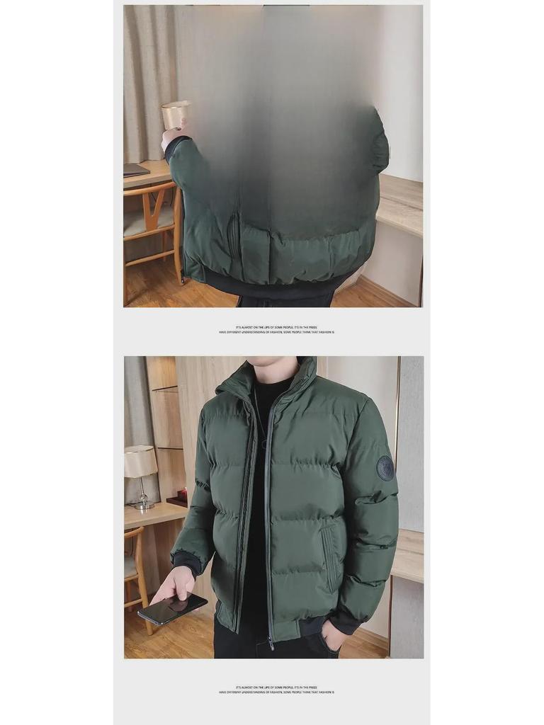 Winterjacke aus dicker Baumwolle mit Stehkragen für Herren – warmer, einfarbiger Mantel für kaltes Wetter