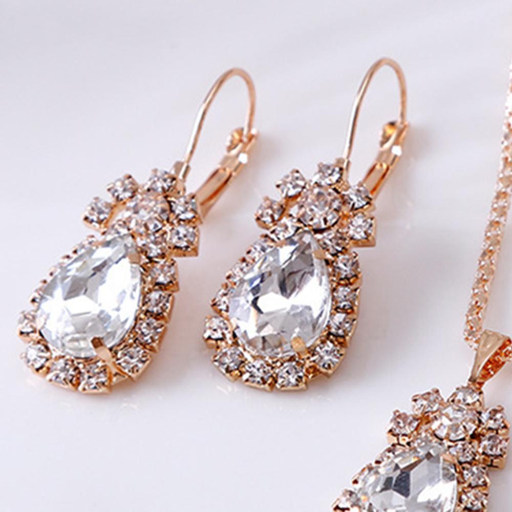 5 Piece Set For Women Personalized Fashion Minimalist And High-end Water Droplet Diamond Necklace Earrings Ring Bracelet Set