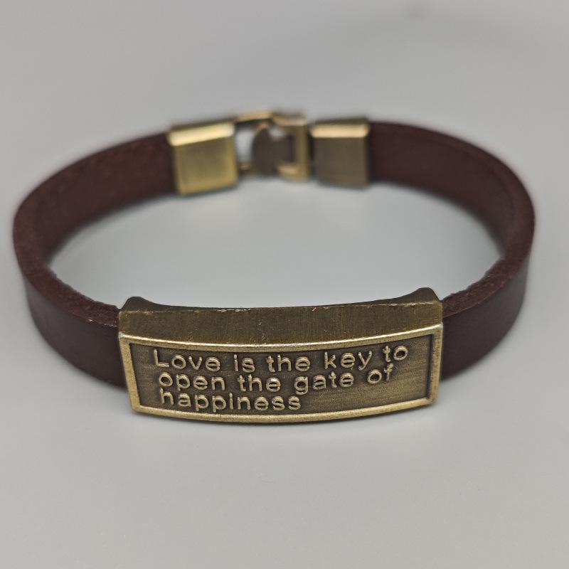 Bracelet à boucle en cuir de vache marron pour homme - Accessoire de bijouterie tendance de style européen et américain