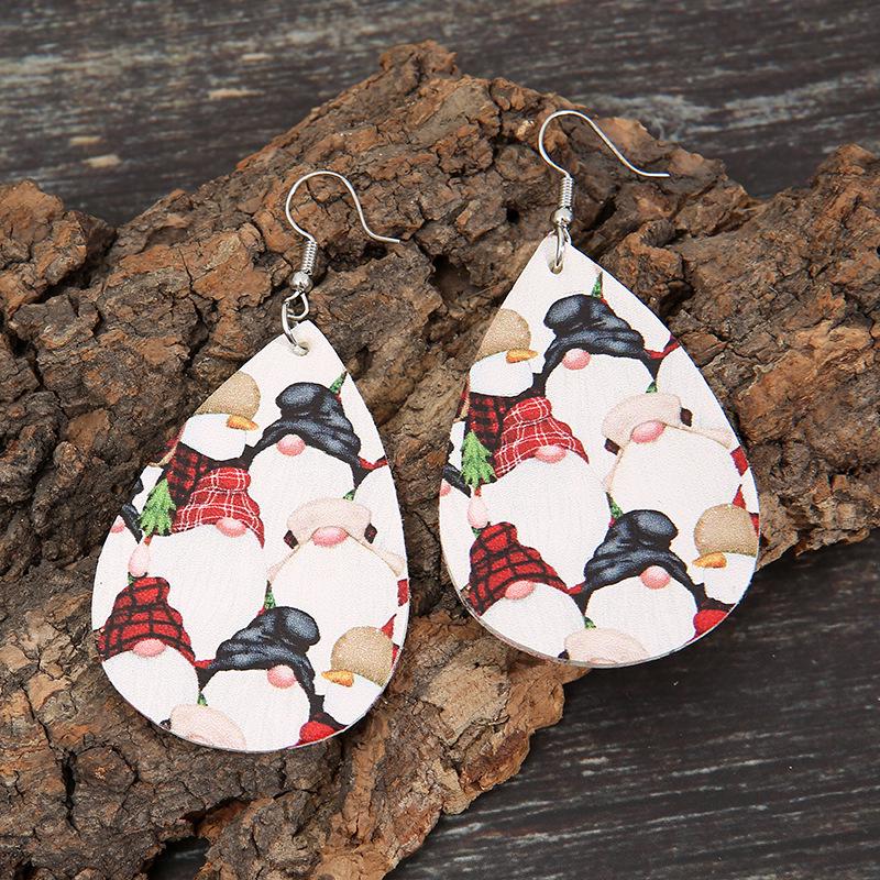 European and American Double-Sided Santa Claus PU Earrings - Christmas Pattern