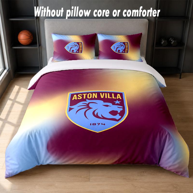 Aston Villa Football Design Bed Bedding Set 1 Duvet Cover + 2 Pillowcases Soft Breathable Household Bed Linens