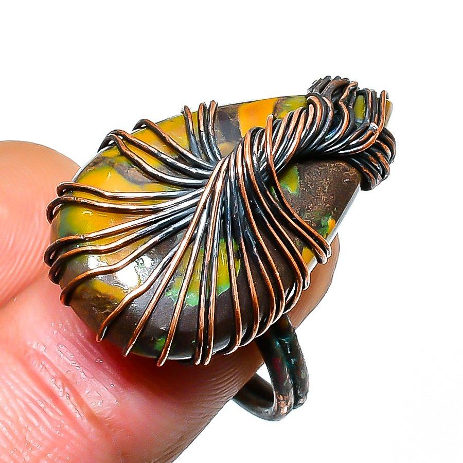 

Bamboo Jasper Gemstone Handmade Copper Wire Wrap Jewelry Ring Size 7.5