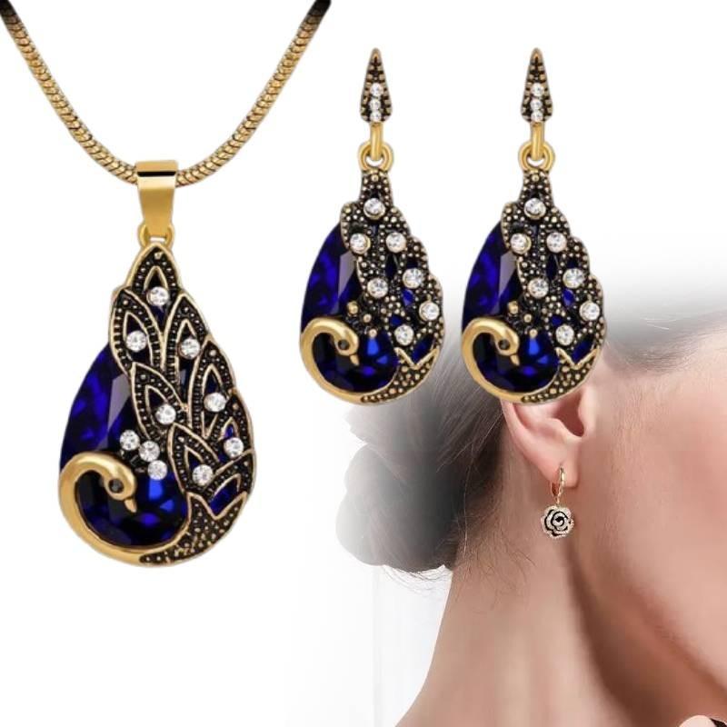 Elegant Alloy Peacock Jewelry Set Beautifully Crafted Gemstone Necklace And Earrings