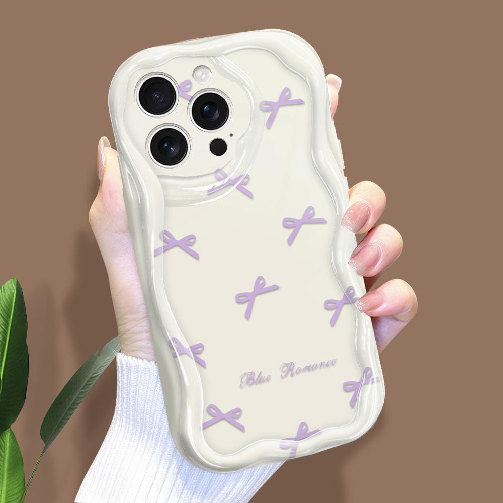 For iPhone 16 15 14 Samsung S25 S24 S23 A06 A13 A14 A15 A16 A55 Redmi 14C 13C Note 14 13 12 Purple Bowknot Design Full Lens Protect Phone Case