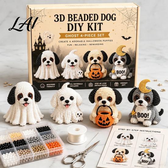 Forniture Artistiche Educative per Principianti Set Artistico Fai-da-te Cane di Halloween 3D Kit Cucciolo con Perline Kit per Creare Braccialetti Carini Animale Adulti Decorazione Scrivania Casa