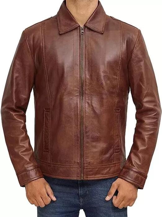 Motorcycle Men's Brown Pure Lambskin Fashionable Soft Leather Jacket Handmade Stylish Casual Biker