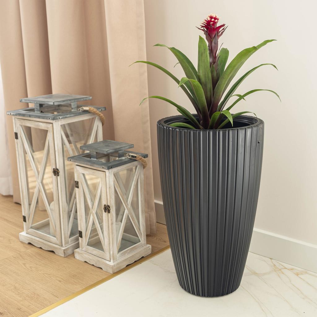 KADAX Blumentopf Pflanztopf Für Blumen 30cm Übertopf Mit Einsatz Blumenständer Kunststoff Schwarz