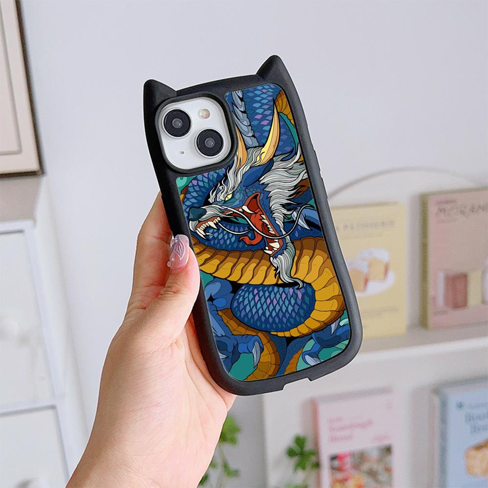 

Мягкие чехлы для телефонов с кошачьими ушками для iPhone 16 15 13 12 11 Pro Max 14 Plus XR TPU Anti-Drop Прозрачная акриловая задняя крышка N81 с рисунком дракона for iPhone 16