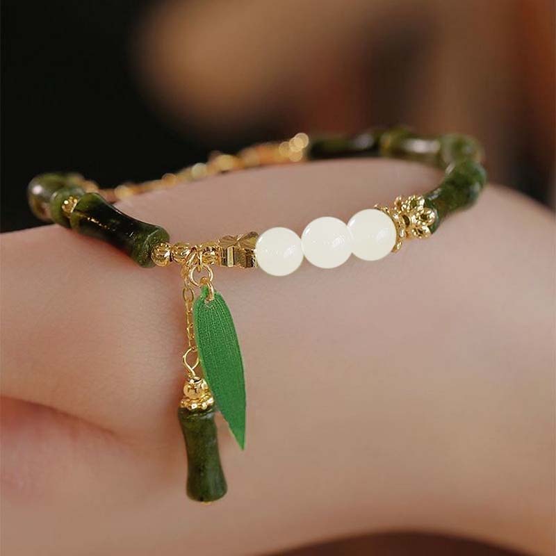 Trend Green Jade Bamboo Joint Bracelet for Women Men Romantic Lily of the Valley Pendant Chain Party Gift Fashion Jewelry