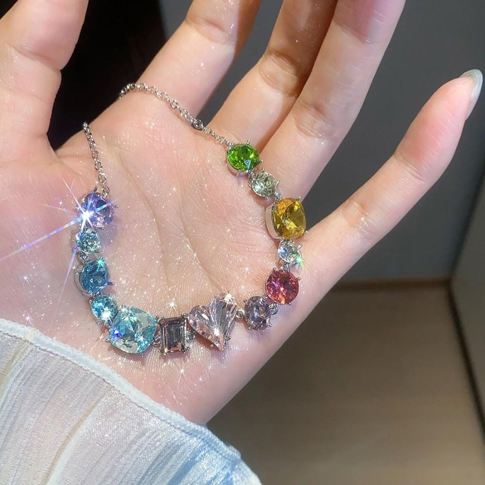 Square Round Zircon Crystal Bracelet Love Heart Women's Hand Bracelet  Party Dress