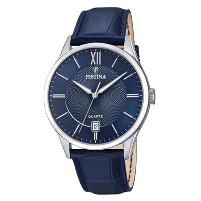 Klassiek Leer Band Blauwe Wijzerplaat Kwarts F20426-2 100M Herenhorloge