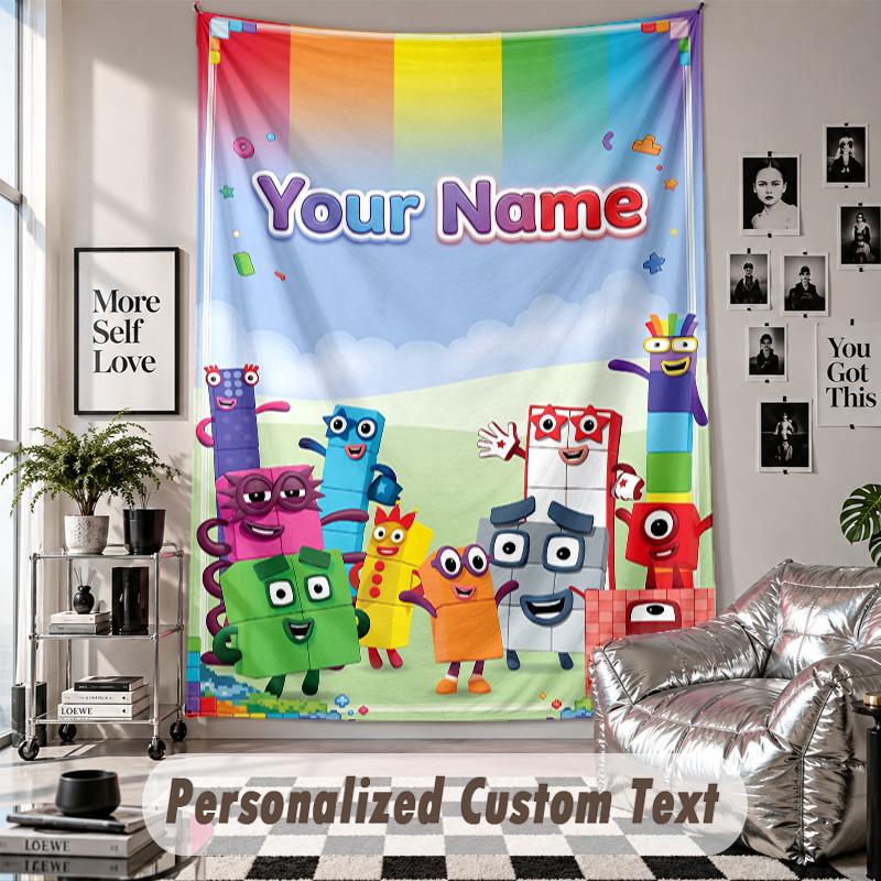 Wall Hanging Tapestry With Custom Name & Text, Numberblock Decorative Tapestry For Bedroom