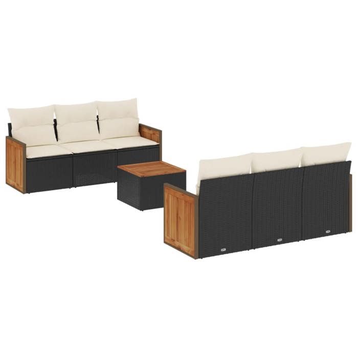 VidaXL Salon de Jardin avec Coussins 7 pcs, Canapés de Terrasse, Ensemble de Meubles de Patio, Mobilier d'Extérieur, Noir 3259872