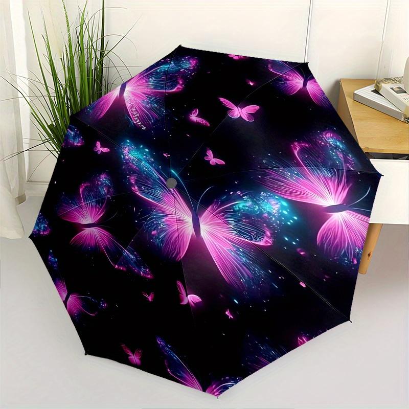 

Butterfly, Neon Automatic Folding Umbrella 8 Ribs, Durable Iron Frame, Bright Color Pattern Compact Travel Umbrella, Suitable for Outdoor,