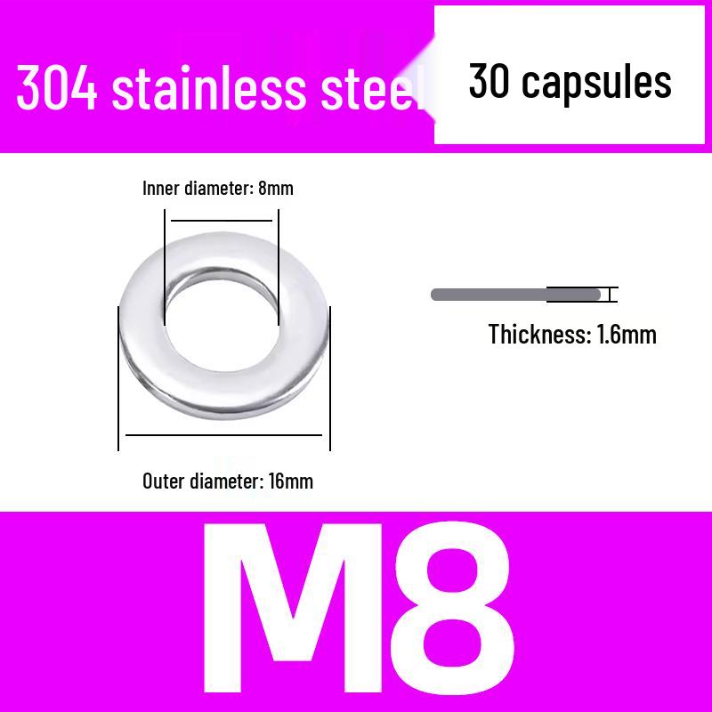 304 Stainless Steel Flat Washer for M1.6-M45 Screws
