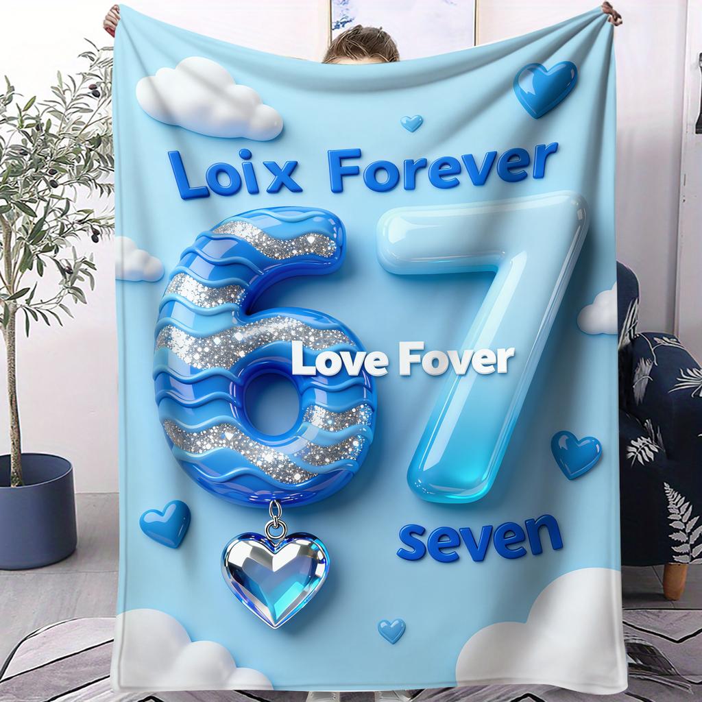 Number 67 Element Romantic Design Printed Flannel Blanket for Home Travel Soft Warm and Cozy Blanket Cozy Valentines Day Gift