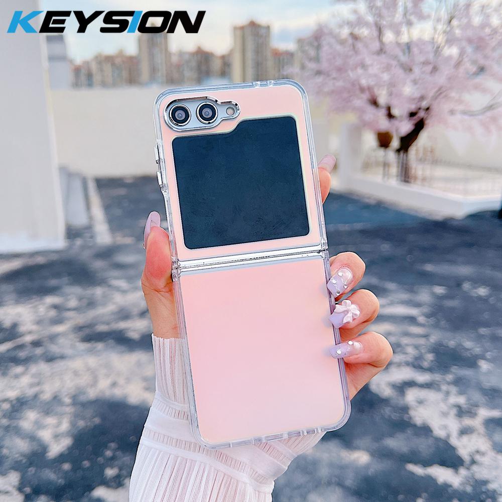 KEYSION Custodia per telefono colorata con gradiente laser alla moda per Samsung Z Flip 6 5 5G Cover posteriore antiurto in TPU+PC per Galaxy Z Flip 7 FE