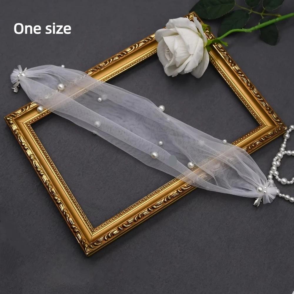 Hair Ornament Brides Beaded Hairband Pearl Ribbon Pearl Headband Elegant Detachable Bridal Veil