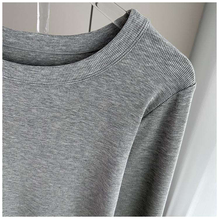 Ribbed Round Neck Long Sleeve Base Top Modal Slim Inner Wear For Winter Stretchy Slim Base Layer Soft Ribbed Fabric Good For Inner And Outer Wear Top
