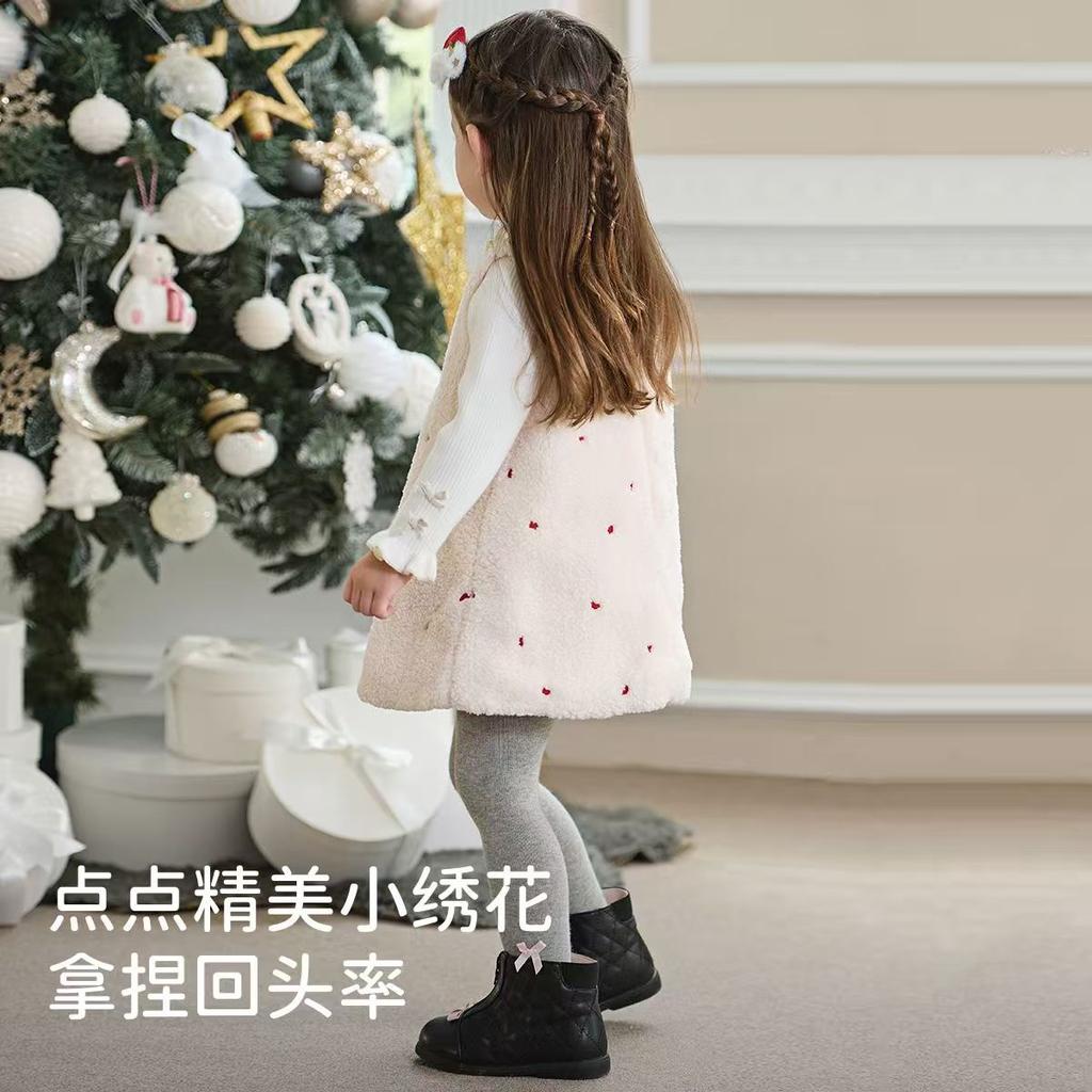 David Bella Children's Plush Vest Skirt Winter New Baby Dress Girls' Christmas Red Warm Skirt