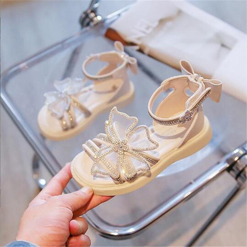 Summer Fashion Roman Boots Hightop Girls Rhinestone Butterfly Princess Sandals Kids Gladiator Sandals Child Sandals Size 29