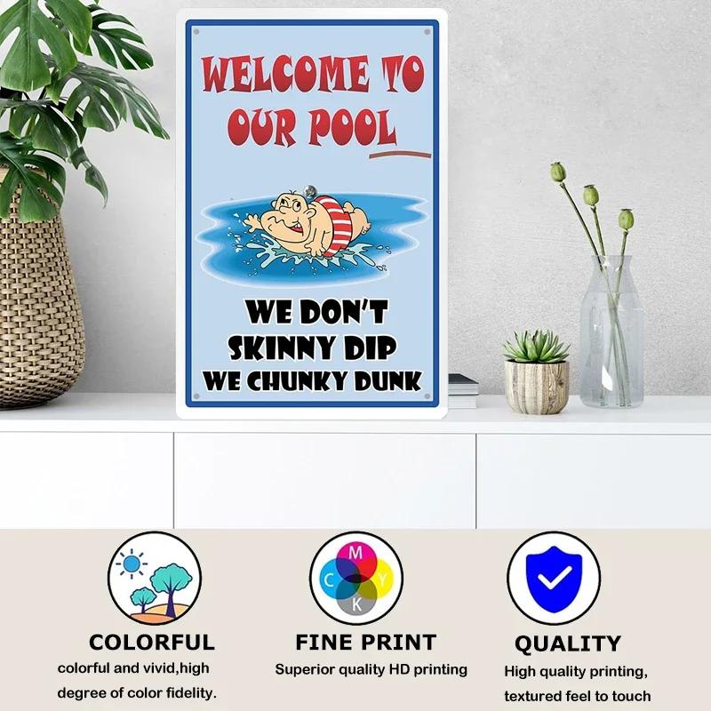 Tin Sign Pool Funny Rules Vintage Plaque Welcome Warning No Swimming Instruction Metal Sign For Home Pool Store Club Wall Decor