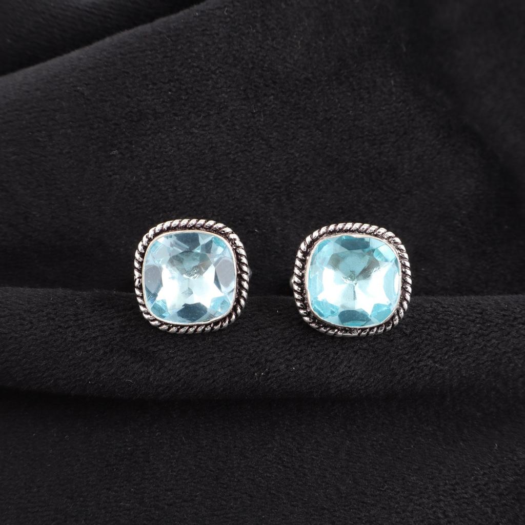 Sky Blue Topaz Gemstone 925 Sterling Silver Jewelry Handcrafted Cufflinks 0.61" CL-7-3