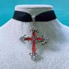 Temperament Gothic Red Drop Glaze Cross Pendant Black Velvet Necklace for Women Halloween Party Choker Jewelry Accessories Gifts