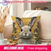 Adorable 2D Flat-Printed Bunny Embroidered Pillow Cover For Cozy Decor Sofa Cushion Cover, Home Decoration, 2D Printing