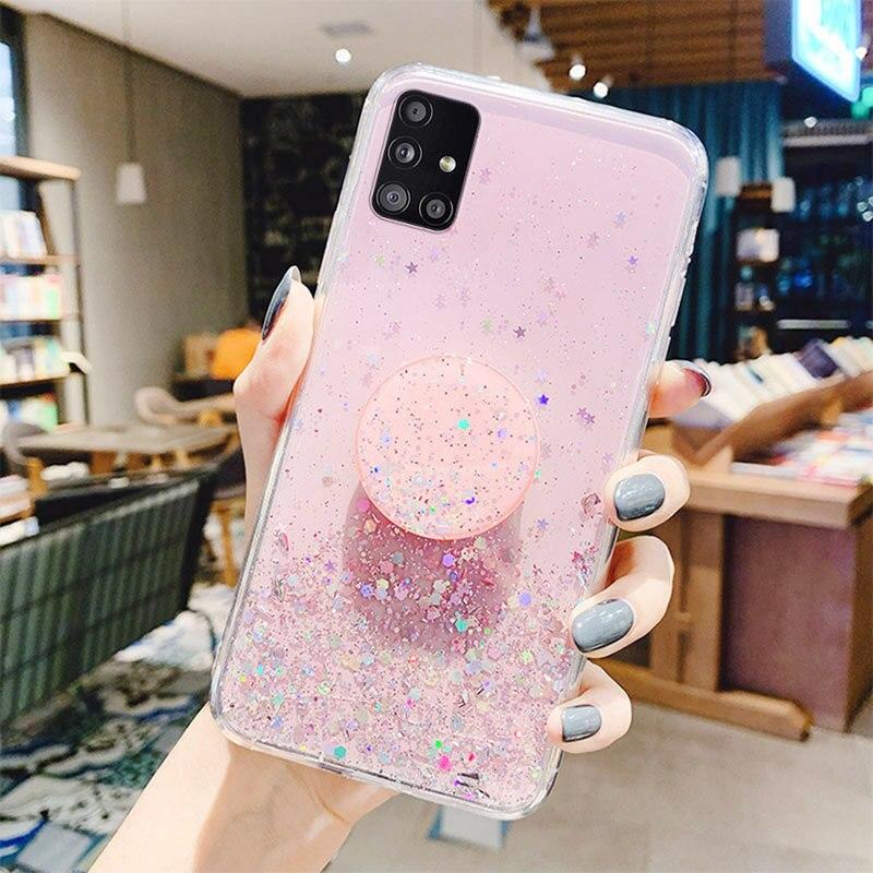 For Samsung A51 A71 A50 A70 Case Cute Bling Glitter Holder Cover for Samsung Galaxy A41 A40 A31 A21S A20e A12 A7 2018 Soft Cases