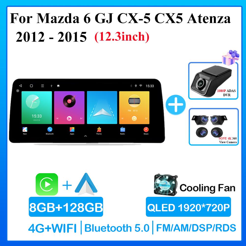 12.3 Inch Android 14 Car Radio For Mazda 6 GJ CX-5 CX5 Atenza 2012 2013 2014 2015 GPS Navigation Multimedia Player Auto Carplay