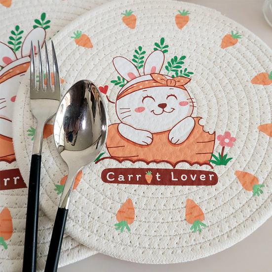 12/18/24/30cm Nordic Style Minimalist Thread Rabbit Carrot Placemat Pattern Household Cotton Anti-Scalding Cup Mat