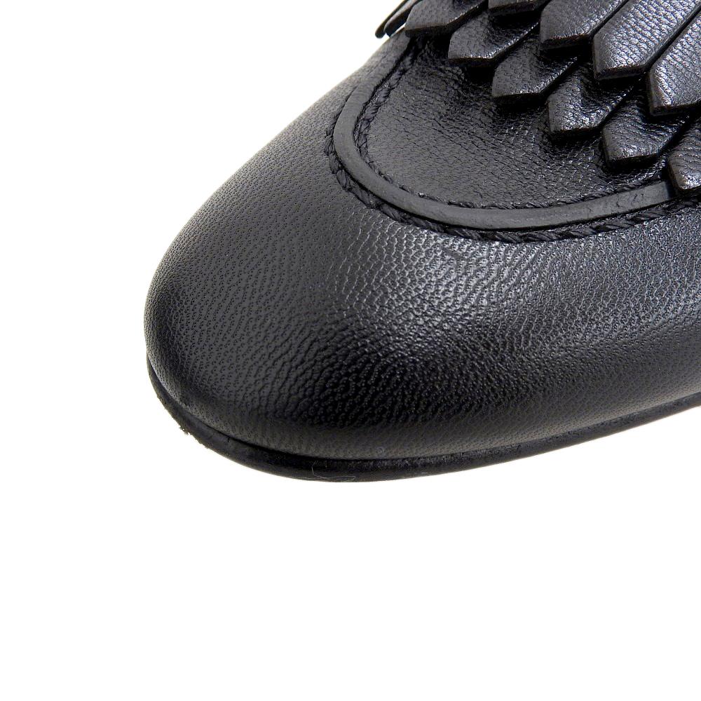 HERMES Excellent condition Royale Chèvre moccasin by GHardware, H motif, fringe, leather loafers, women's, black, size 36, H192203Z shoes 36 blackUsed