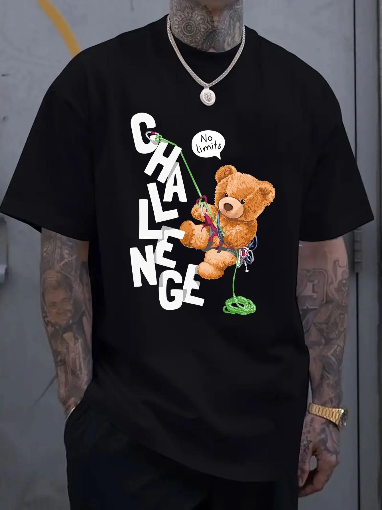 

Climbing Teddy Bear Graphic Print Men s Luxury Cotton Short Sleeved T-shirt Summer Unisex Men s and Women s Streetwear - Men ... S разноцветный