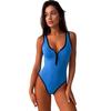 High Waist Monokini with Front Zipper Elegant Trendy Solid Color One Piece Swimwear Tummy Control Bathing Suit Summer Bodysuit