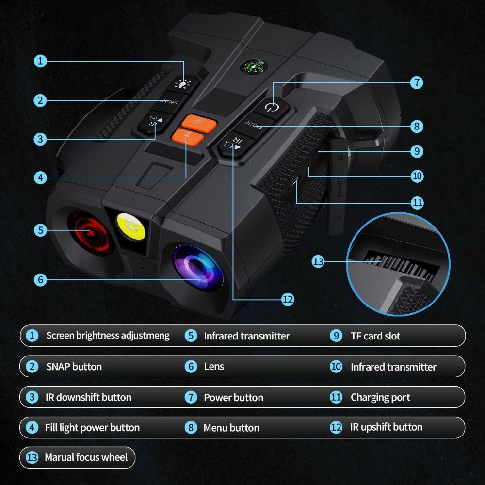 IPS Display Night Vision Binoculars Infrared Night Vision Telescope Outdoor Adventure