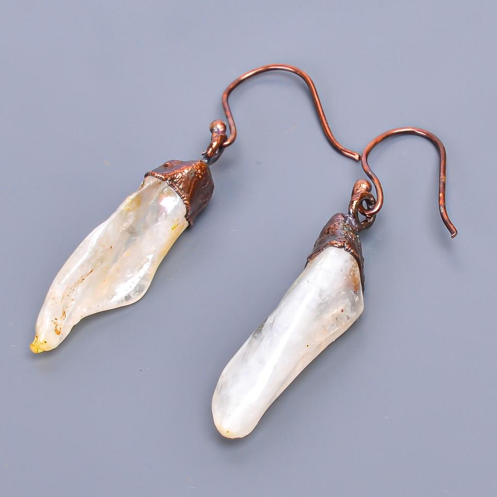 Fancy Natural Crystal Rough Copper Trendy Dangling Birthday Engagement Earrings V-1