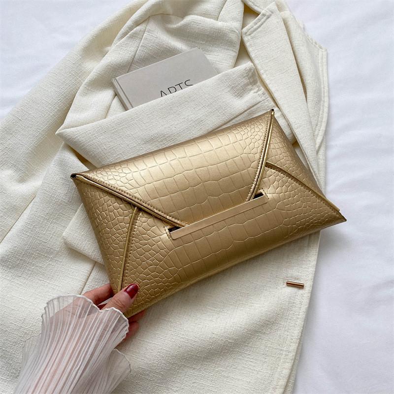 Trendige Schwarz-Gold PU Umschlag-Clutch-Tasche für Damen Stylisches Sommerparty-Accessoire