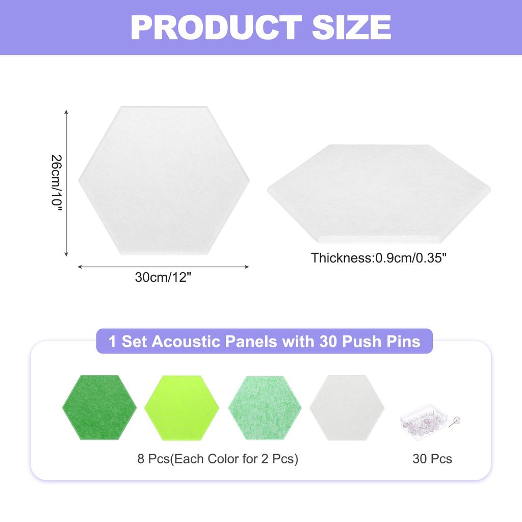 8Pc Hexagon Acoustic Panels 30x26cm B1 Fireproof Soundproof Foam Panels with 30 Push Pins for Wall Decoration Home Studio Office