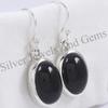 Simple and Fashionable  Silver Natural Black Onyx Earrings, Oval    Gift for Her