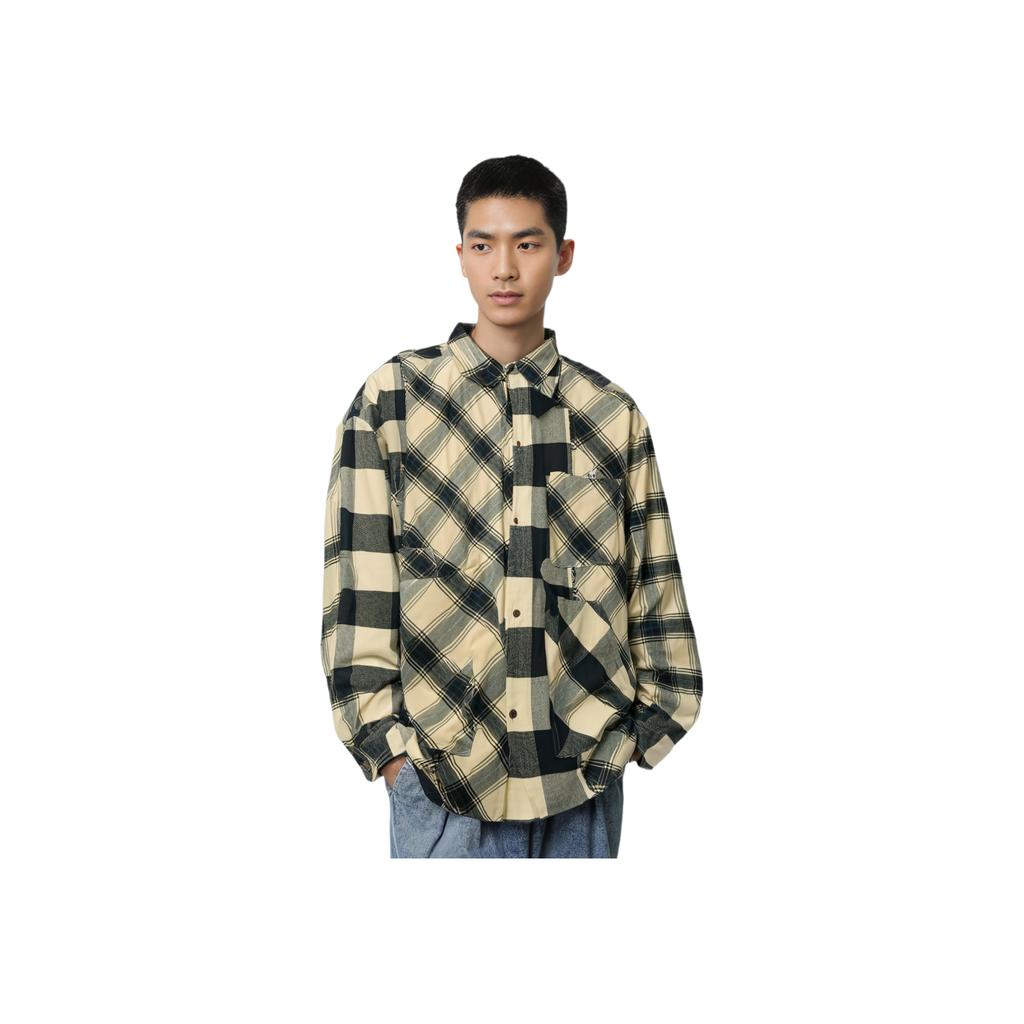 Lining Daily Gold Series Plaid Pocket Button-Down Collar Loose Long Sleeve Shirt Men Tops ASHT001-3