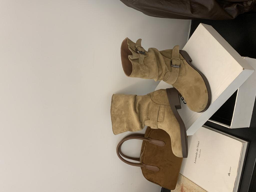 2025 autumn and winter round head Martin boots women's Spice Girls medium tube belt buckle retro Maillard cowboy boots short boots women