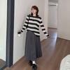ins trendy cool striped sweater women's autumn new fat mm wool versatile loose top 333088