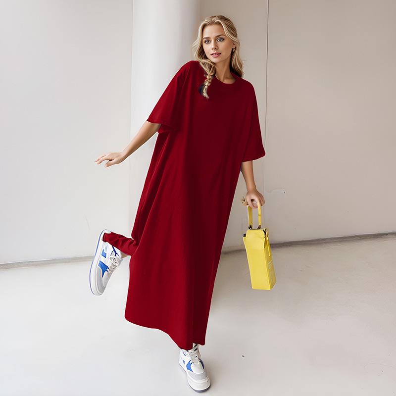 

European and American Summer Short-Sleeve T-Shirt and Women s Dress Collection for Kids Extra Large вина червоного кольору